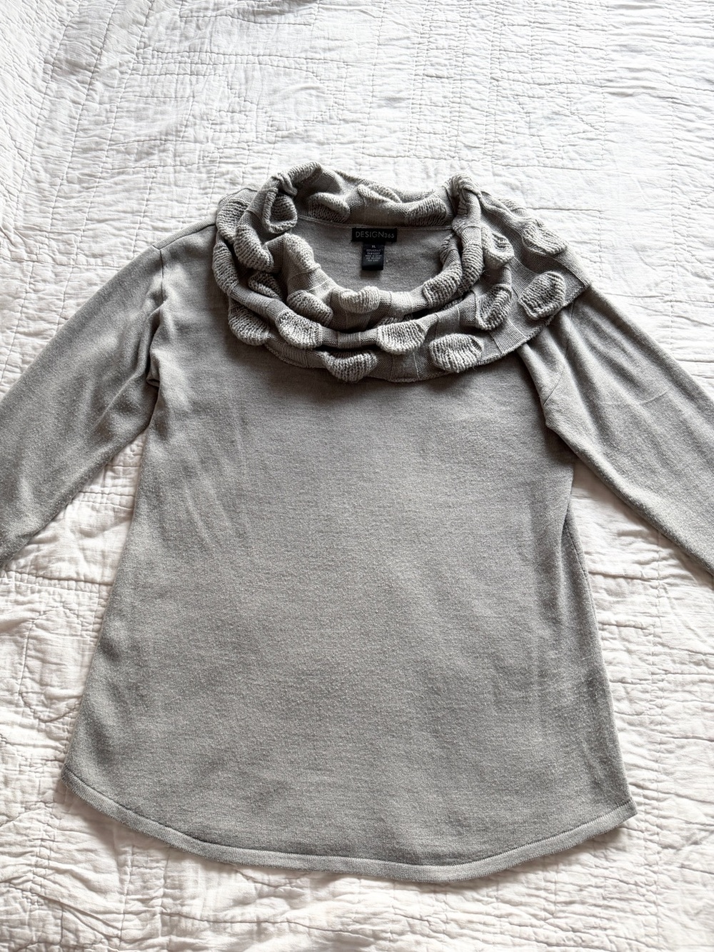 Light Gray Textured Cowl-Neck Sweater